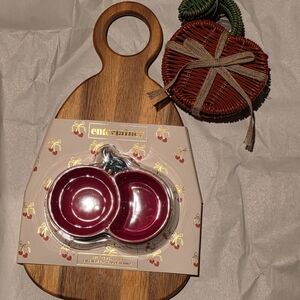 Cherry Shaped Ramekin with Wooden Serving Board & Cherry Coasters